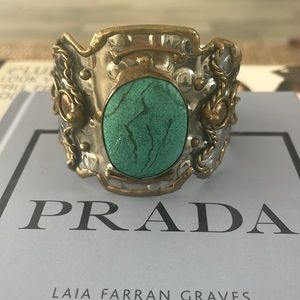 Handmade Turquoise Brushed Silver & Bronze Cuff Bracelet.